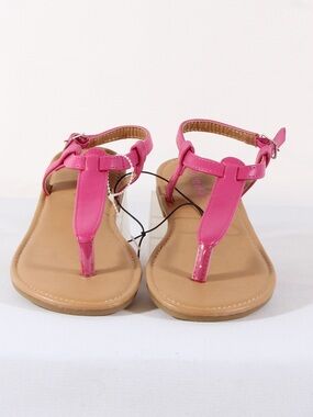 Iloveyokids Girls Hot Pink T-Strap Flat Sandals with Adjustable Ankle Strap